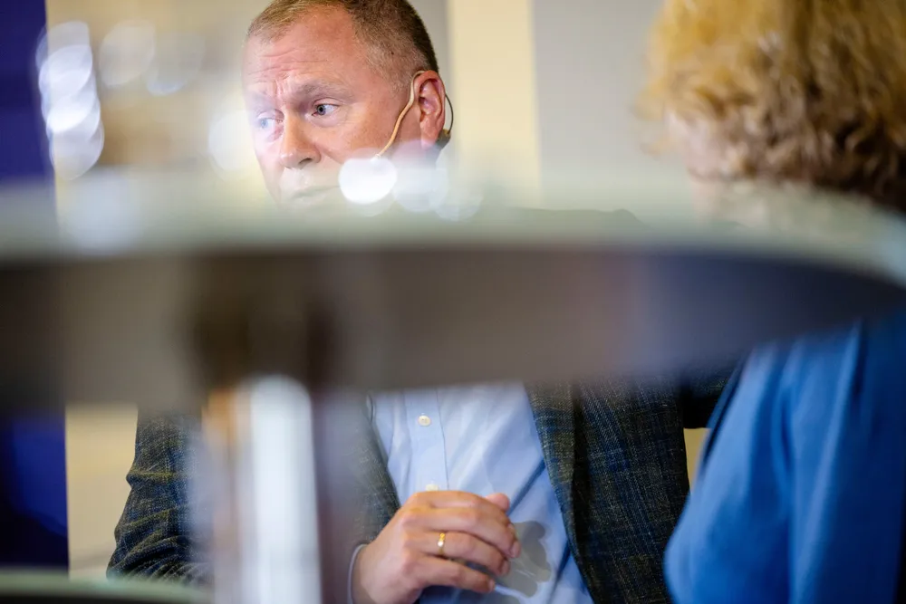 Deltagerne på Oljefondets seminar 14. september ble servert en luftspeiling om avkastningsmulighetene på unoterte aksjer, ifølge Trym Riksen. Her oljefondssjef Nicolai Tangen.