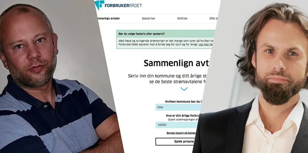 Strøminfluenser Mathias Nilsson (til v) og forbrukerjurist Thomas Iversen i Forbrukerrådet.