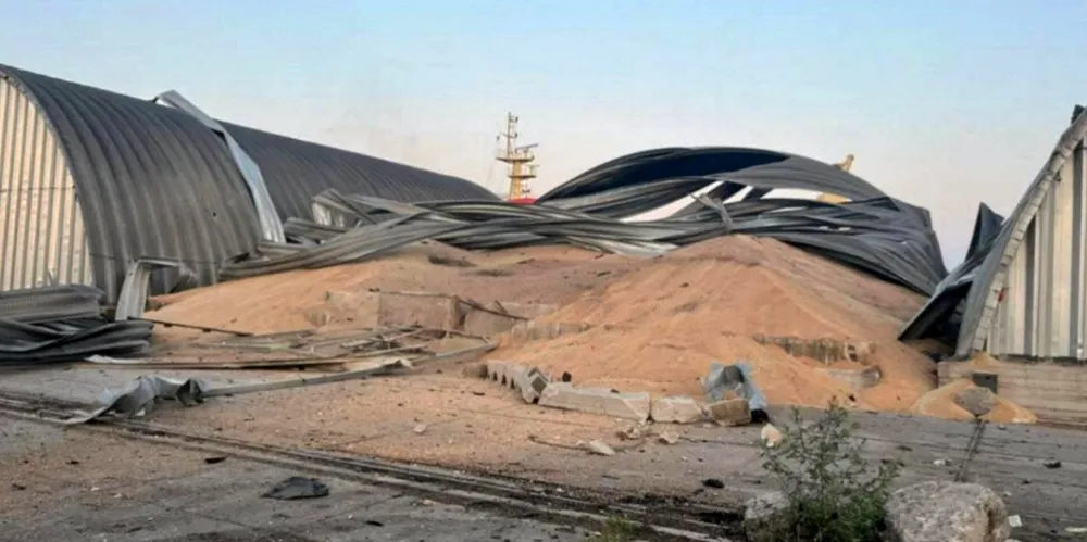 A grain hangar and other port facilities were hit by the Ukrainian side of the river Danube on Monday