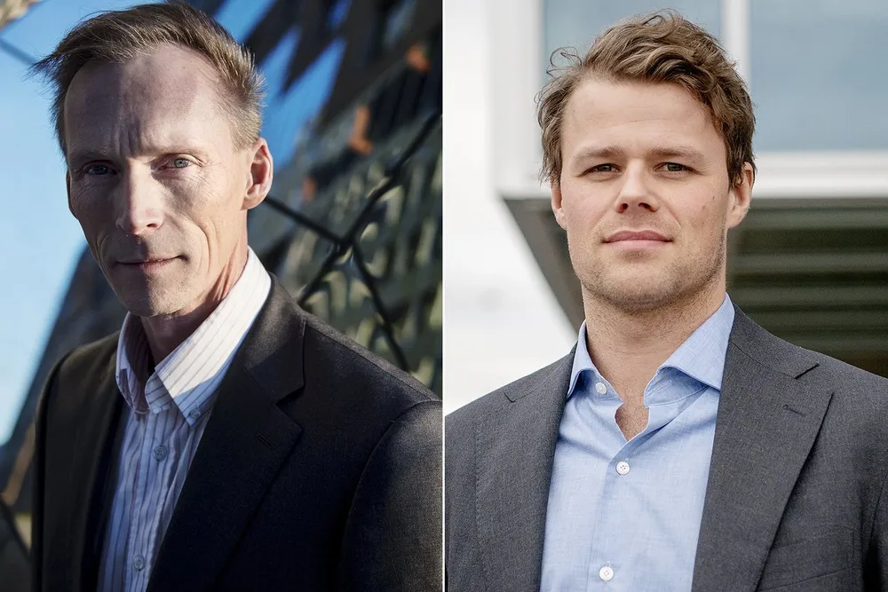 Kyrre Aamdal (til venstre) og Oddmund Berg i DNB Carnegie.