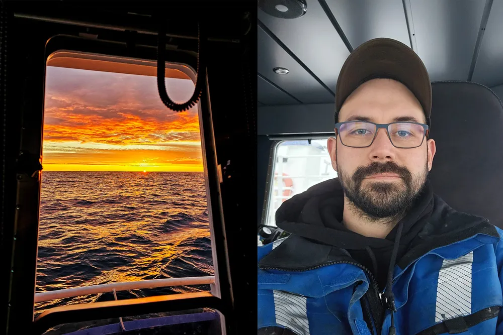 Slik var utsikten til «Henriette»-skipper Håkon Alexander Olsen da blåkveitegarna skulle settes i sjøen på Røstbanken natt til mandag.