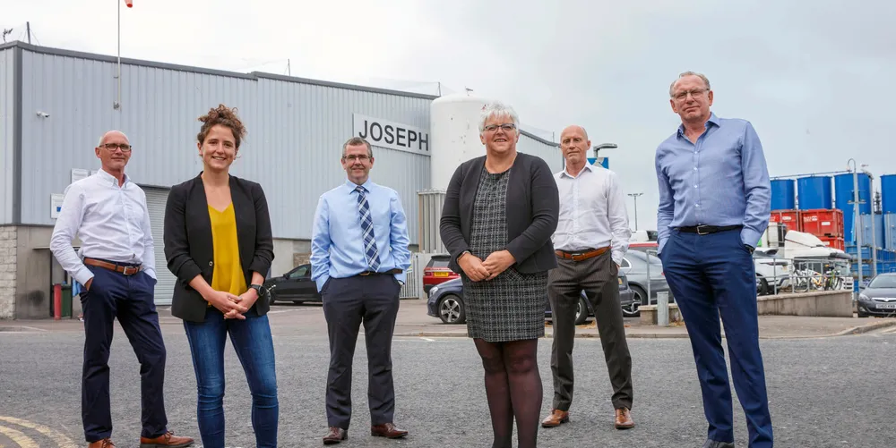 L-R James Robertson, director of Joseph Robertson Seafood, Cabinet Secretary for Rural Affairs Mairi Gougeon, Kevin McDonell, chair of Seafood Scotland, Donna Fordyce, chief executive of Seafood Scotland, Simon Robertson, director of Joseph Robertson Seafood and Michael Robertson, managing director of Joseph Robertson Seafood.