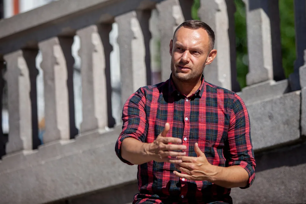 Torgeir Knag Fylkesnes, deputy leader of the Norwegian Socialist Left Party, outside the Norwegian Parliament.