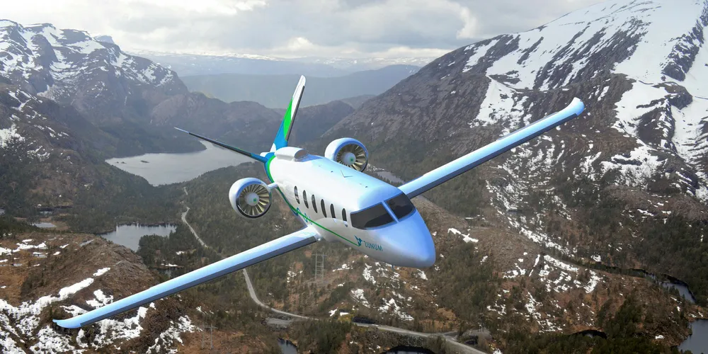 Elektriske fly. El-fly: De første elektriske småflyene er allerede på vingene, men i løpet av noen få år vil også de første ruteflyene komme. Her flyprodusenten Zunum sin variant manipulert inn over et norsk landskap i Bremanger.