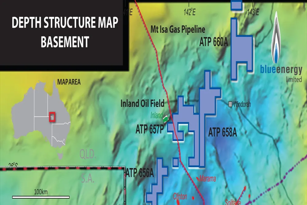 The location of Blue Energy’s newly awarded Cooper basin permits, ATP 656P, 657P, 658P and 660P, and the 3D seismic survey coverage.
