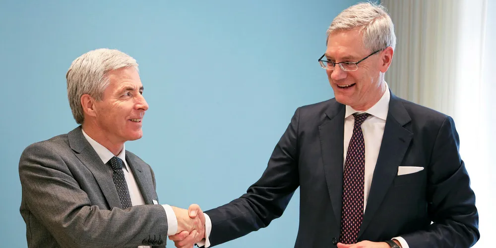 Preem CEO Petter Holland and Vattenfall CEO Magnus Hall.