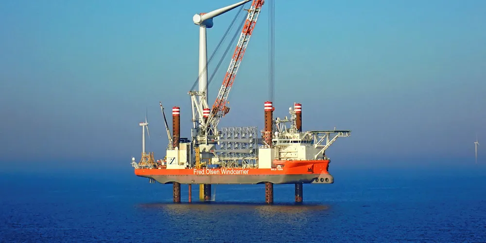 Fred Olsen Windcarrier Bold Tern installing turbine at the now completed Hornsea 1 array in the UK