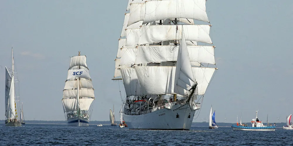 Ships sail in the Lithuanian Baltic Sea near Klaipeda