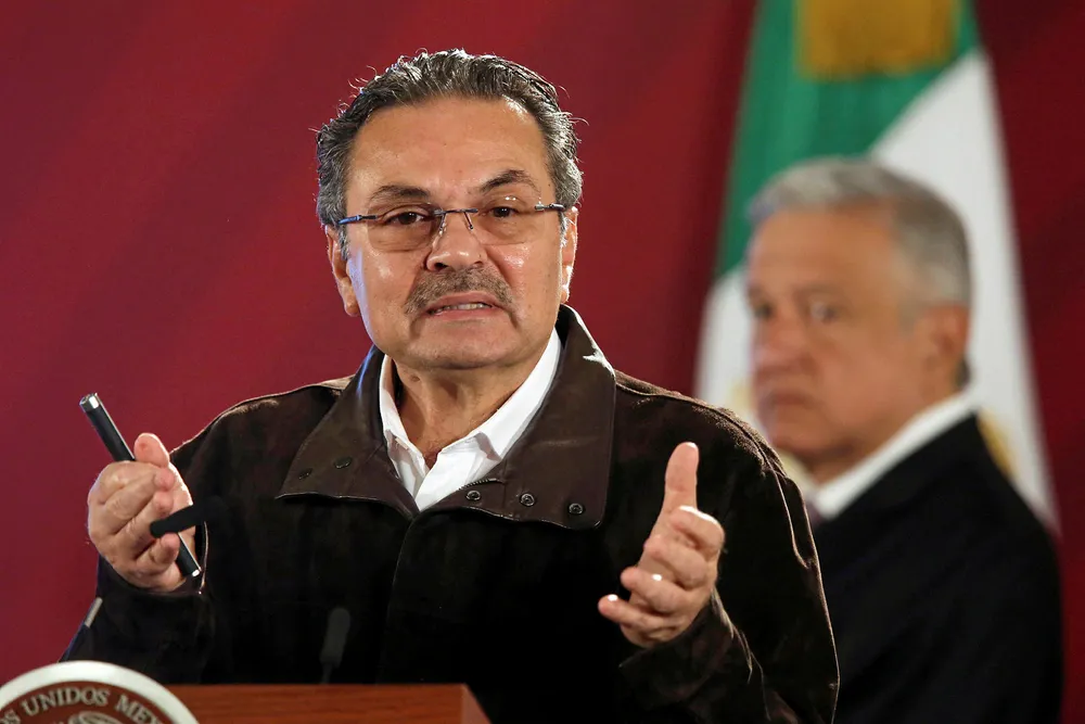 Zama push: Pemex chief executive Octavio Romero (left) with President Andres Manuel Lopez Obrador