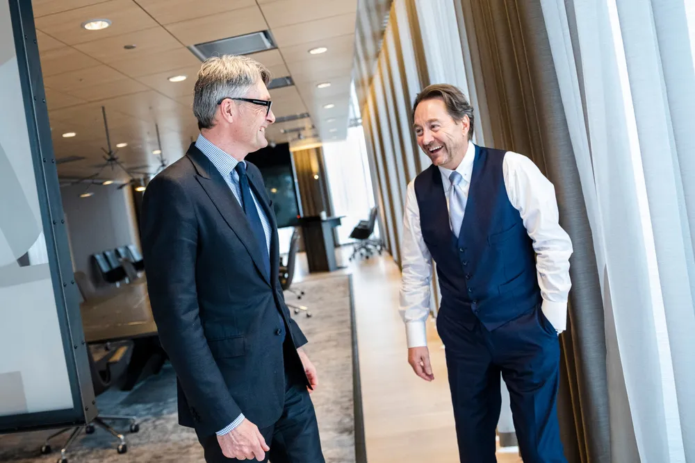 Aker-sjef Øyvind Eriksen (t.v.) og Kjell Inge Røkke.