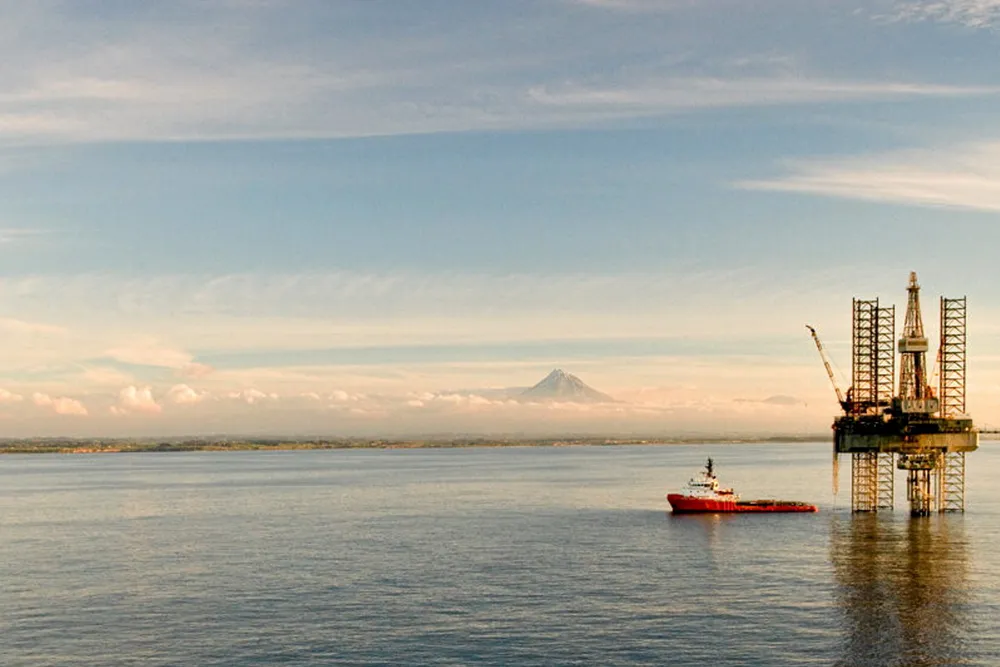 On location: a jack-up and offshore support vessel at the Pohokura field, New Zealand