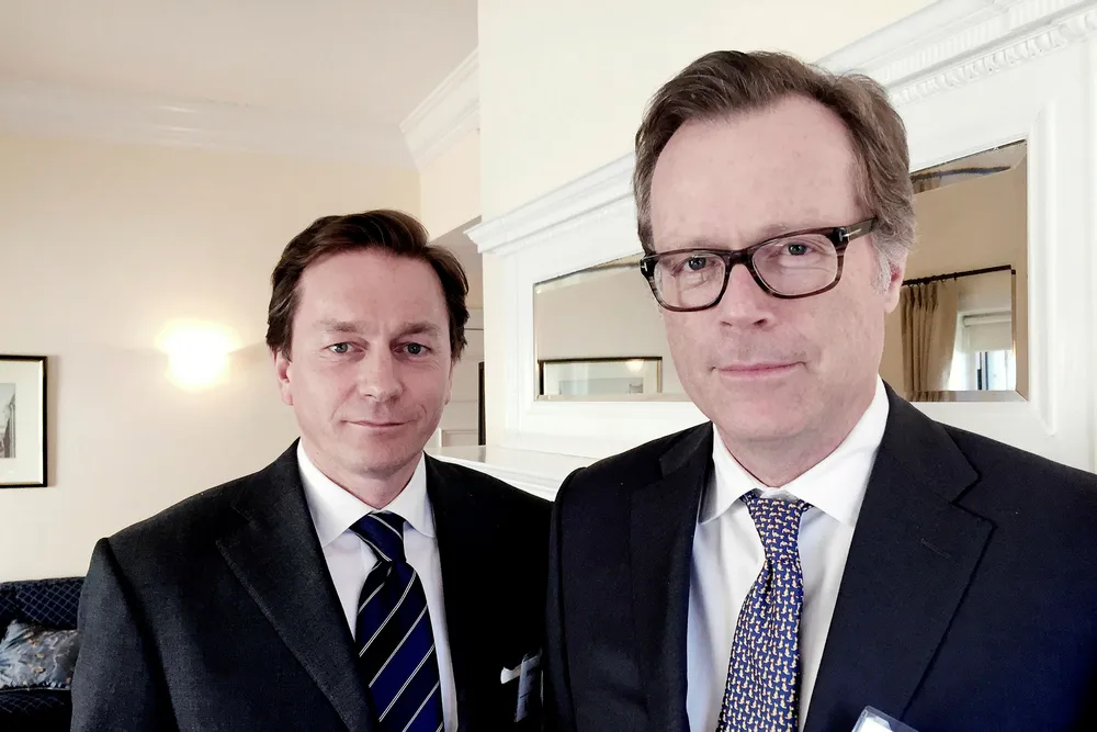 Delt lederskap i DHT Holdings, Svein Moxnes Harfjeld (venstre) og Trygve Munthe of DHT Holdings. Foto: Joe Brady