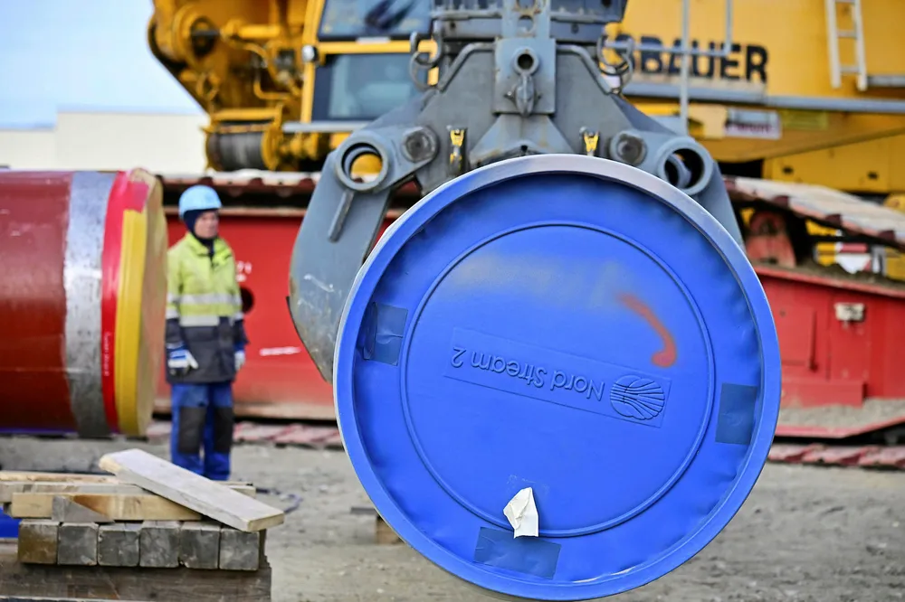 Green light: a man works at the construction site of the Nord Stream 2 gas pipeline in Lubmin, northeastern Germany