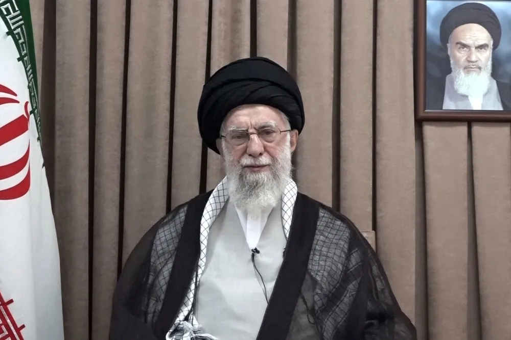 Iran's Supreme Leader Ayatollah Ali Khamenei pictured giving a televised speech on Wednesday.