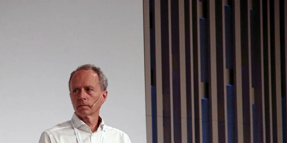 PELAGISK DEBATT: Konsernsjef i Pelagia, Egil Magne Haugstad sørget for temperatur i en debatt på Pelagisk Arena tirsdag, der rammevilkår og lønnsomhet i flåte og industri var blant temaene.Foto: Torhild Måkestad Martinussen