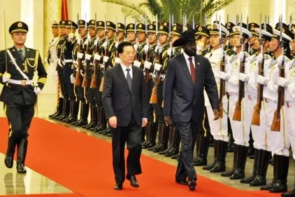 Summit: South Sudan President Salva Kiir (right) also met Chinese President Hu Jintao