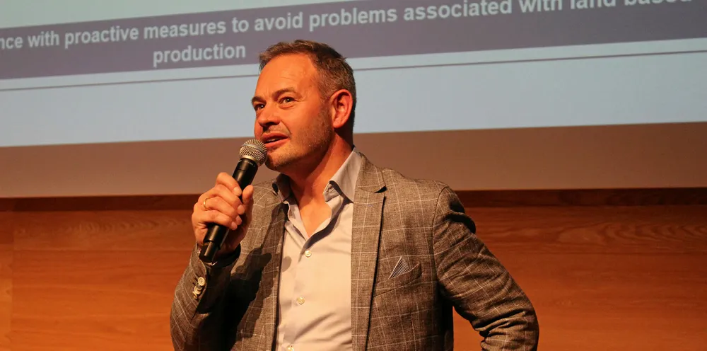 Færingen Ragnar Joensen er styreleder i Nordic Aqua Partners. Her avbildet under meglerhuset Sparebank 1 Markets' investorseminar i Trondheim 27. september 2018.