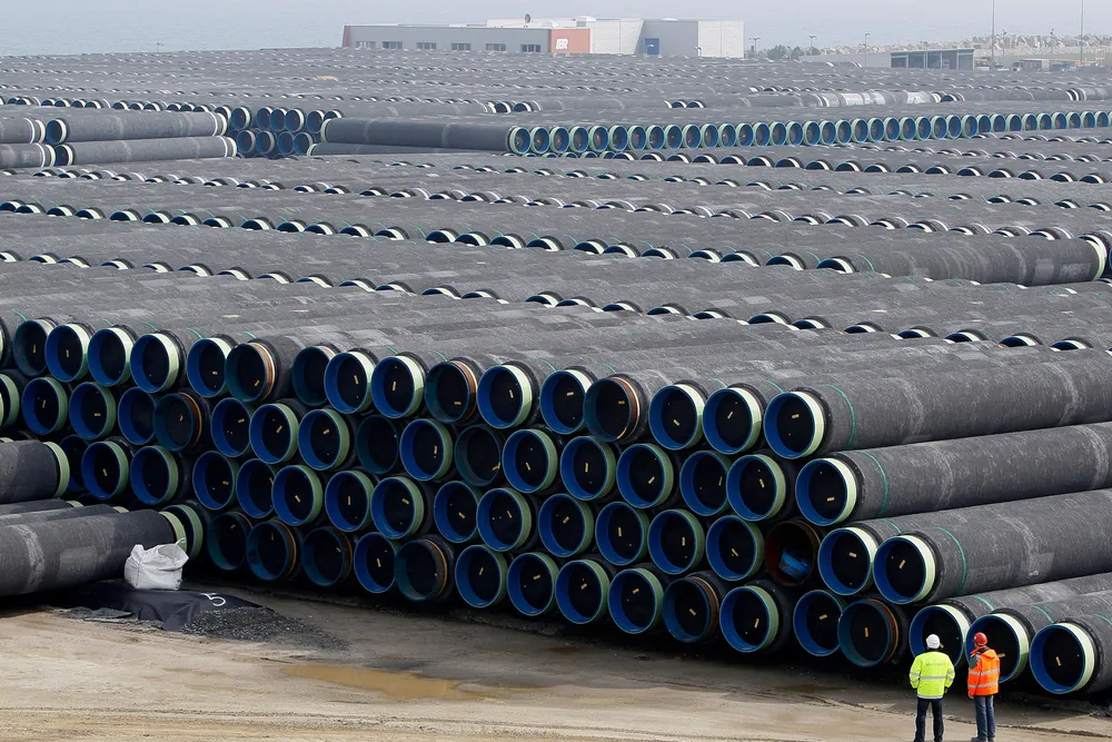 Targets: Concrete coated pipes for Nord Stream 1 project stocked at a storage facility in Mukran on the Baltic sea island of Ruegen in April 2010.