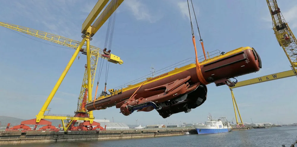 Orbital Marine Power's 2MW SR2000, before tow-out to the Emec testing centre in Orkney, Scotland |