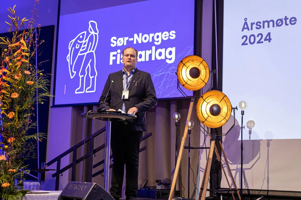 Terje Eriksen er leder i Sør-Norges Fiskarlag. Her avbildet på organisasjonens årsmøte.