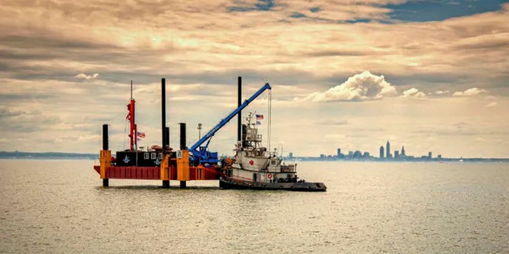Early offshore work being performed at the Icebreaker site, with Cleveland in the background. (Photo: LEEDCo)