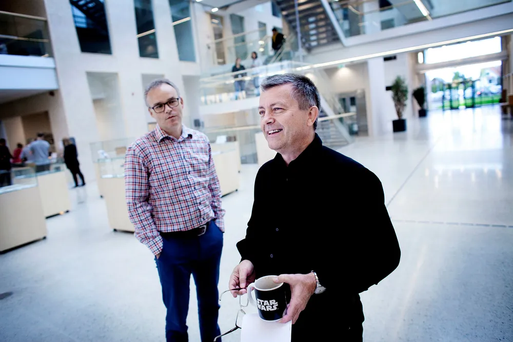 Lars Helge Helvig (til høyre) er grunnlegger og arbeidende styreleder i Norsk Vind Energi. Per Ove Skorpen (til venstre) er daglig leder.