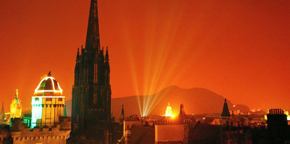 Edinburgh skyline at night - Scotland soon to be powered by support-free wind