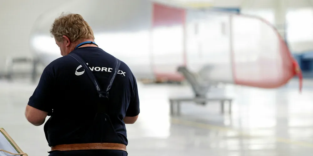 A worker at a Nordex wind turbine factory.