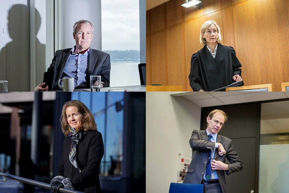 På søkerlisten til to dommerstillinger i Høyesterett står blant andre disse fire: Øverst fra venstre partner Erik Thyness i Wiersholm, dommer i Borgarting lagmannsrett Kine Elisabeth Steinsvik, Karin Fløistad i Simonsen Vogt Wiig og partner Filip Truyen i Wikborg Rein.
