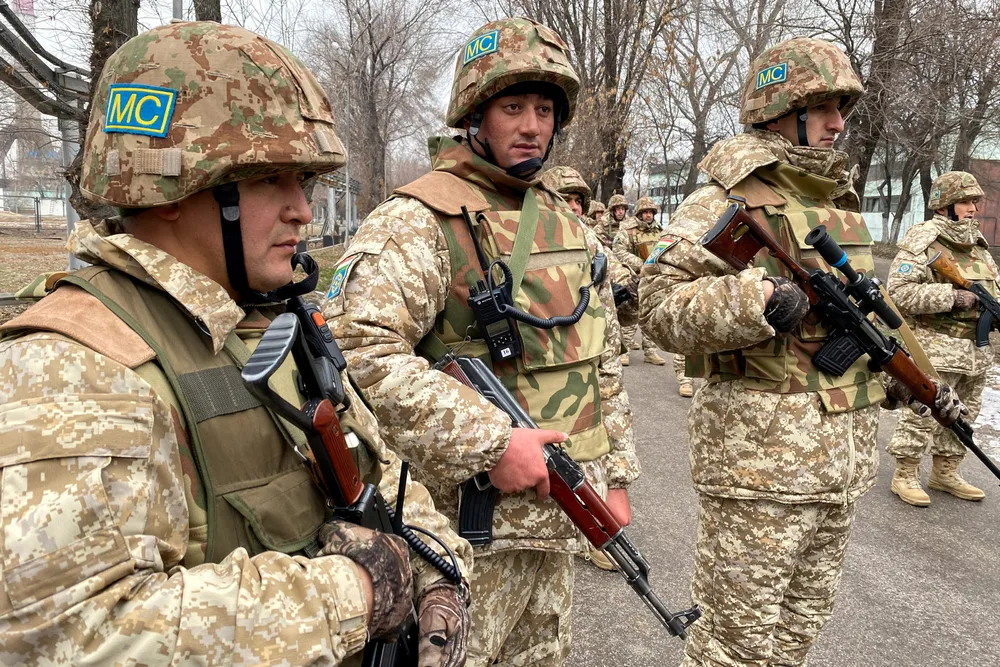 On tour: pekeepers from a Russian-led alliance were flown into Kazakhstan in response to unrest triggered by rising LPG prices