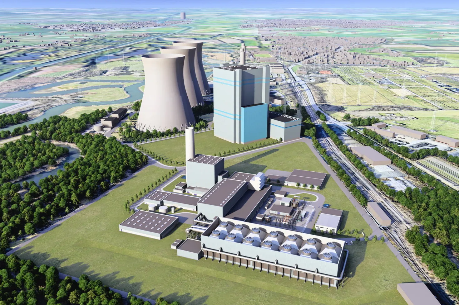 Concept art for the proposed Gersteinwerk hydrogen-ready power plant.