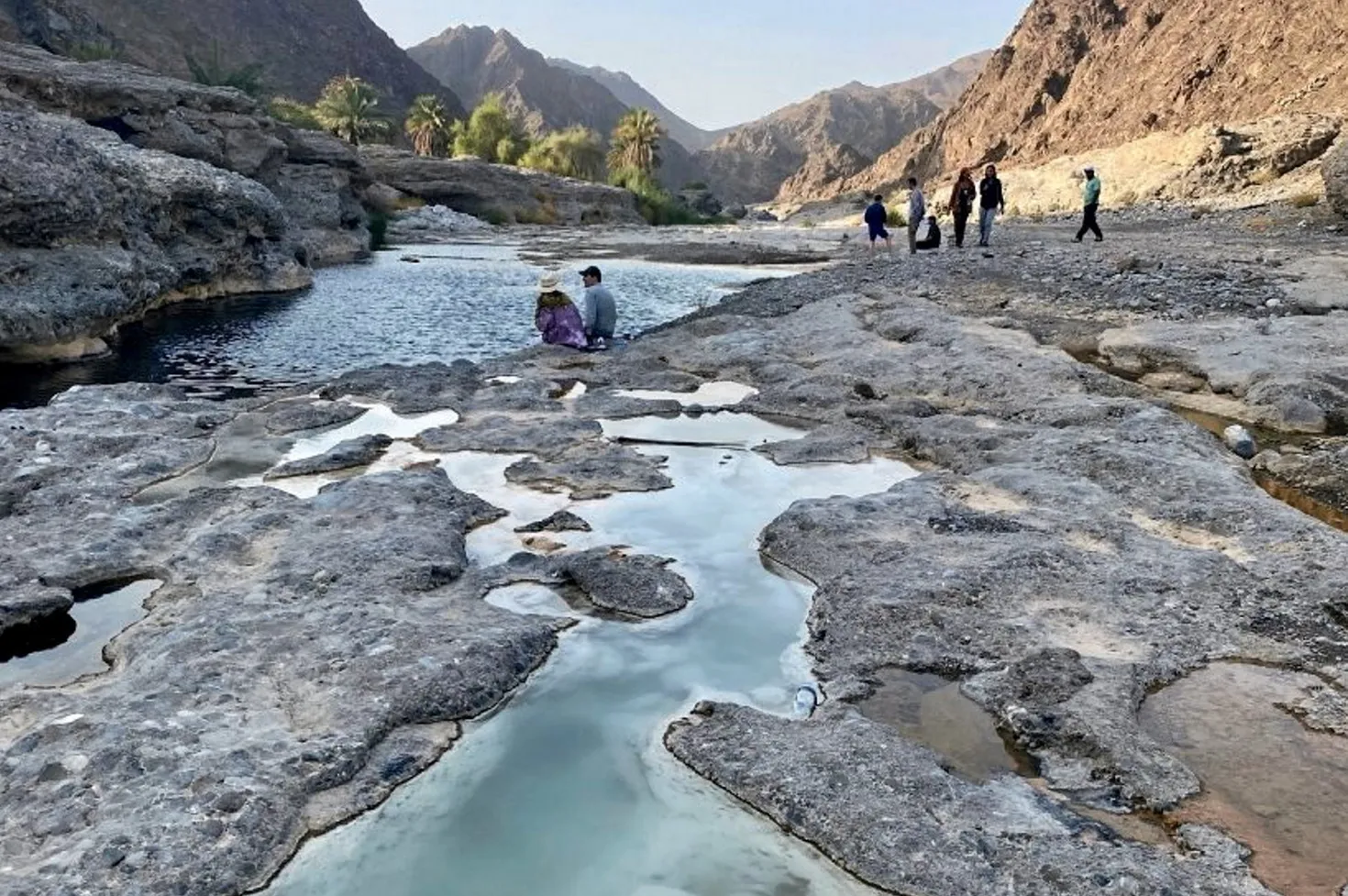 Hydrogen bubbles in a spring in the Omani mountains.