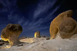 A picture taken late on April 25, 2021 shows a view of the Rock Garden, also known as Duqm Stone Park, overnight in the port town of Duqm in al-Wusta province in central-eastern Oman.