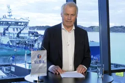 Konsernsjef Gustav Witzøe, hver fra da han presenterer resultatet for førstekvartal fra hovedkontoret på Frøya.