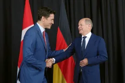Canada's Prime Minister Justin Trudeau meets German Chancellor Olaf Scholz in Canada