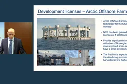 Bilde av utviklingsprosjektet Artic Fish Farming ble vist frem under NRS sin webcast tirsdag. Administrerende direktør Charles Høstlund til venstre.