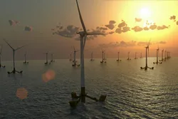 CGI of Eolfi wind farm with Naval Energies floating platforms