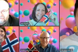 Tirsdag 16. februar fyller IntraFish 25 år – og det feires av redaksjonen på teams! Oppe fra venstre: Bent-Are Jensen, Ann Eileen Ditlevsen Nygård, Ole Jacob Strønen Riise. Nede fra venstre: Marhe Njåstad, Anders H. Furuset og Camilla Aadland.