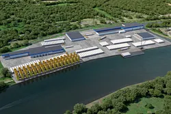 CGI of Equinor's planned redevelopment of the Port of Albany, in New York, as an offshore wind tower factory
