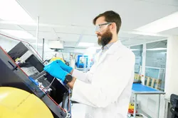 A technician working on Zinc8's zinc-air battery technology.