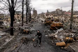 A view of the devastated Ukranian city of Bucha, near Kyiv, after Russian forces left.