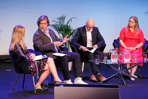 Direct cash payments to households affected by new infrastructure are popular with the public but "fraught with complication," said Stuart Barnes, head of government and stakeholder affairs at German developer EnBW (centre left).